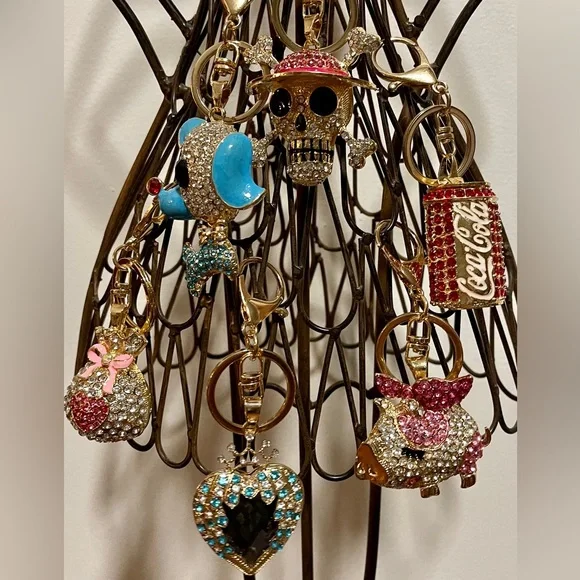 Bag Charm Coca Cola Can Keychain NEW Red Rhinestones Split Key Ring Soda Coke - Picture 8 of 8